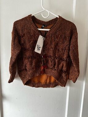 Vero Moda Chunky Brown Scoop Neck Sweater with Bead necklace